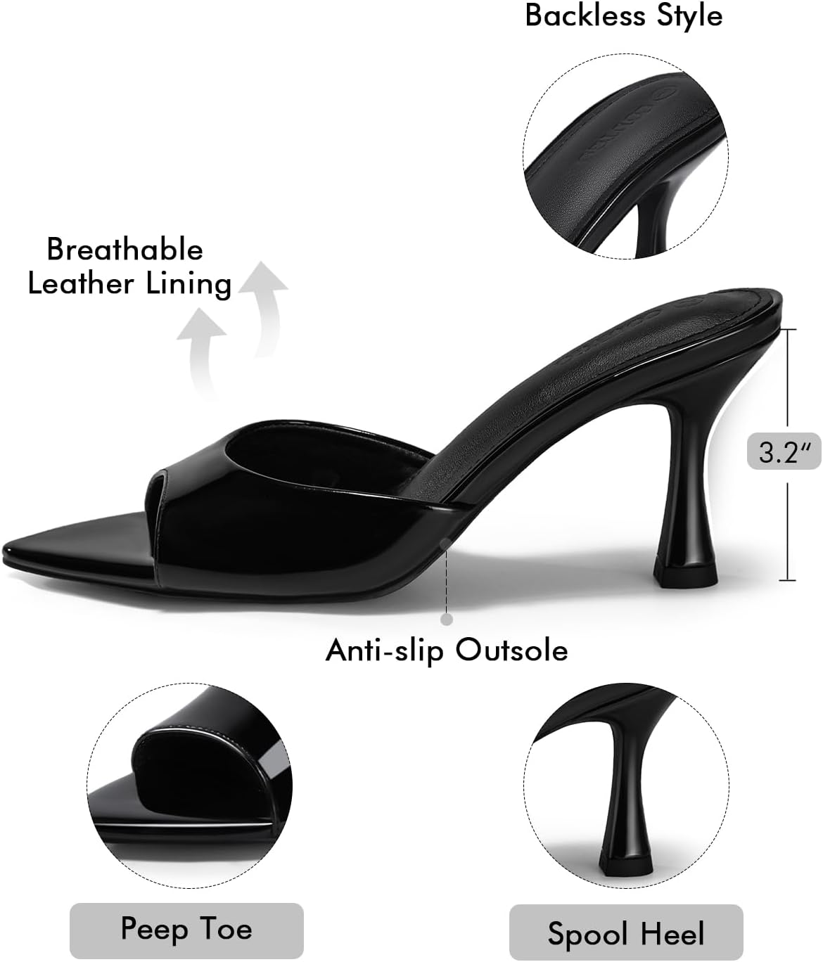 Coutgo Womens Heeled Mules Pointed Peep Toe High Heels Slip On Backless Mule Sandals Dress Shoes - Image 5