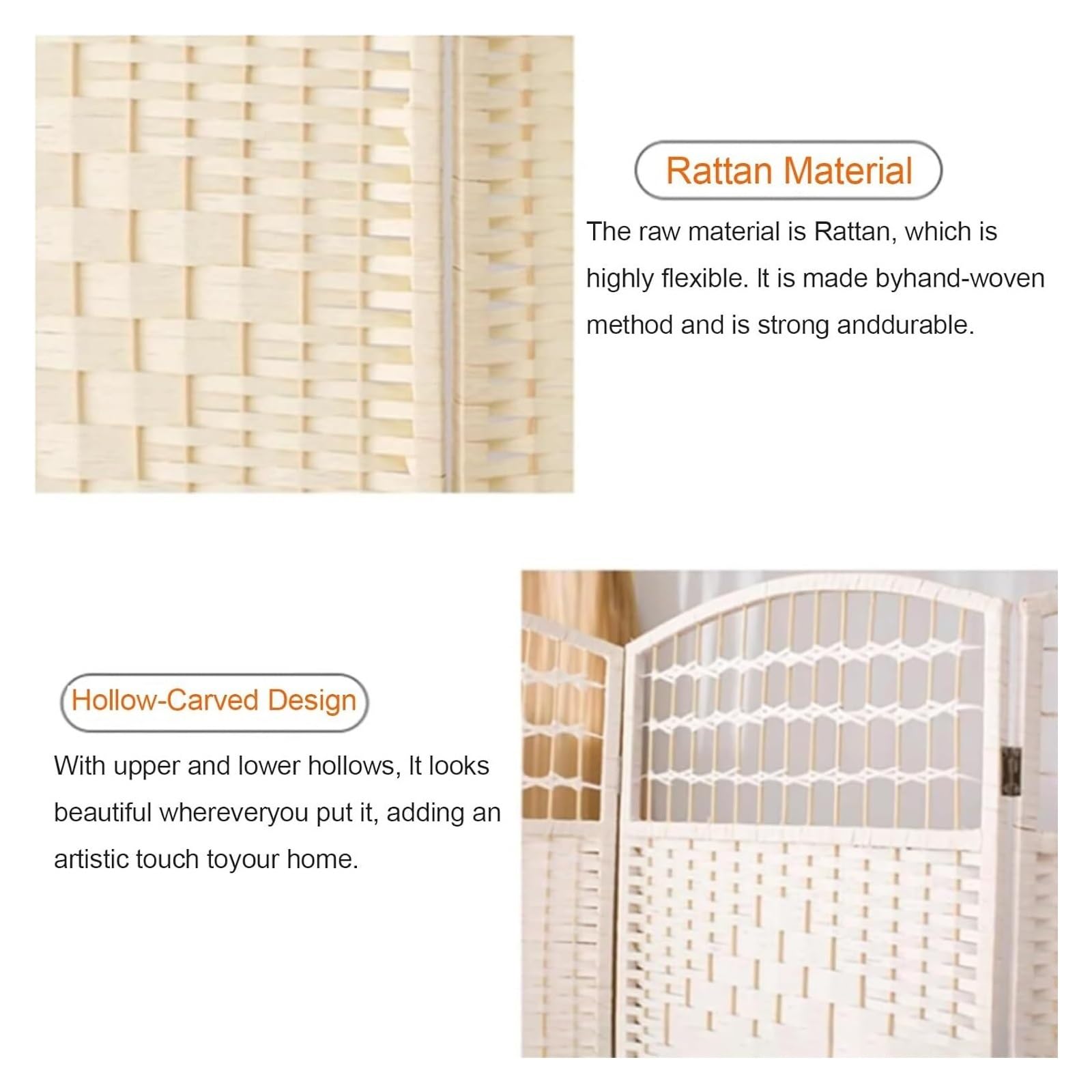 Biombo Interior de Madera, Biombo de Tejido Plegable, Separador portátil e Independiente, sin ensamblaje(White+Red,80X40CM-6PCS)