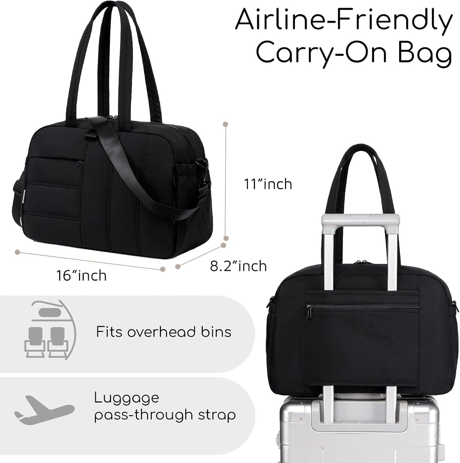 CAMTOP Gym Bag for Women with Yoga Mat Holder, Small Duffle Bag 16 Inches Personal Item Travel Bag with Muiti-Pockets Lightweight Carry on Water Resistant, Black - Image 3