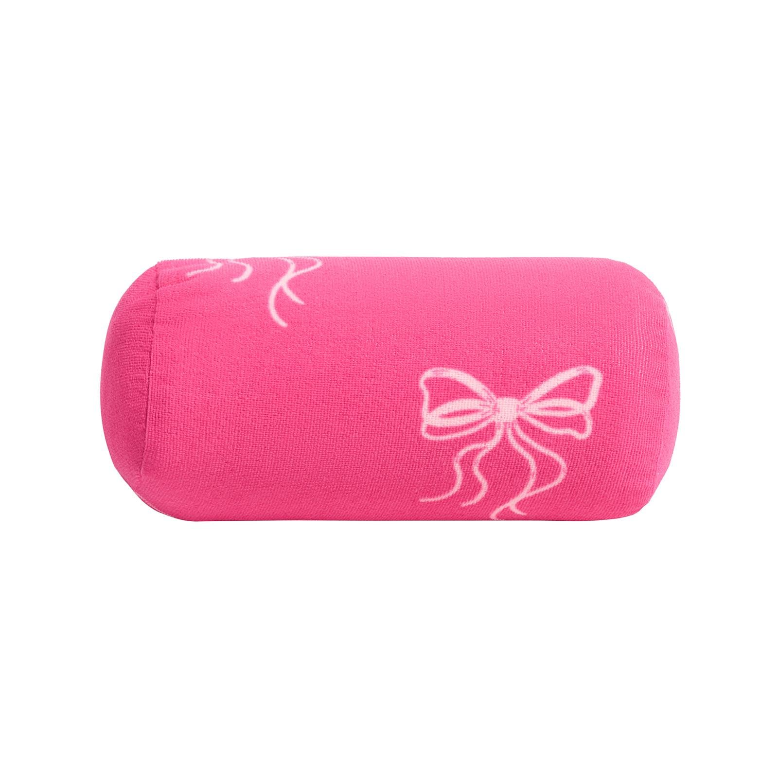Ohs Women's Bows - Pink Inflatable Bow Beach Pillow, Gifts For Lightweight Compact Back Support Bolster Pillow With Soft Microfibre Cover For Sun Loungers Poolside Portable Travel Cushion, Hot Pink - 36 X 16 X 16Cm