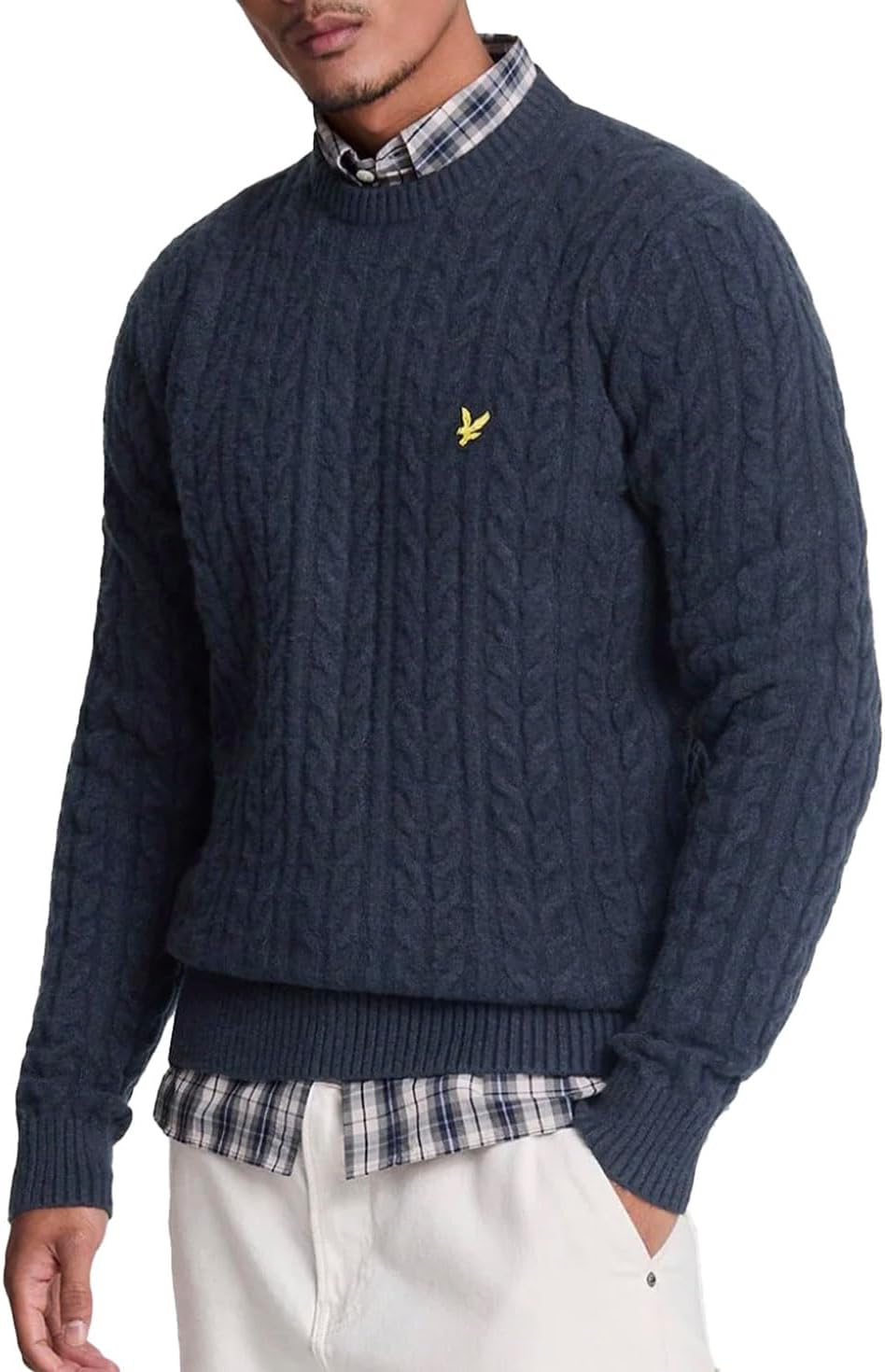 Lyle & Scott Mens Marl Cable Knit Crew Neck Sweater (XL) (Dark Navy)