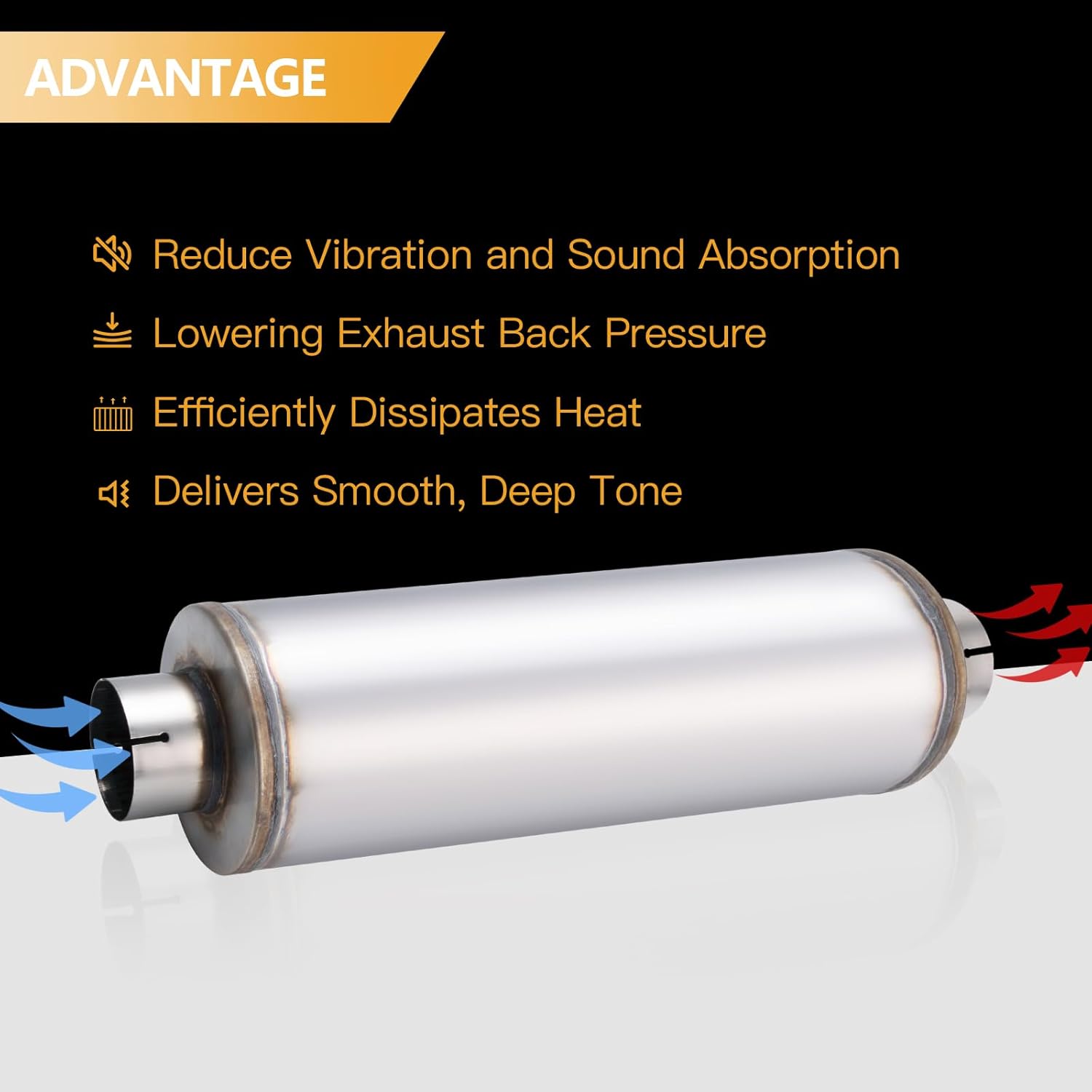 4 Inch Exhaust Muffler with Clamp, 4" Inlet/Outlet 30" Overall Length Resonator, Stainless Steel Straight Through Design Performance Muffler with Clamp, 1 PC