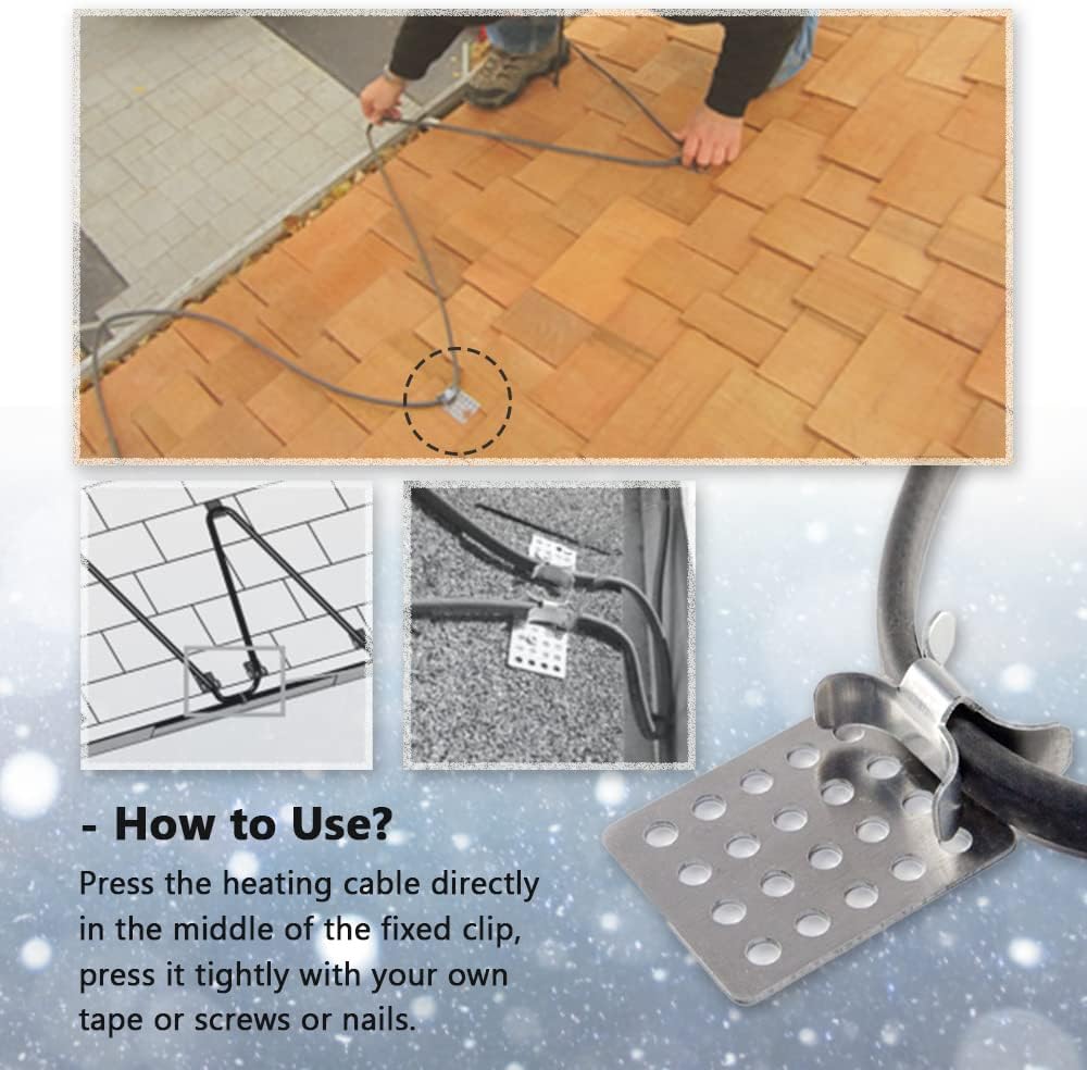 review WXF Roof De-Icing Heat Cable Clips, Gutter Pipe Ice Melt Tape Spacer Grip Assist Accessories for Winter Frozen Snow Dam Removal, 50 PCS