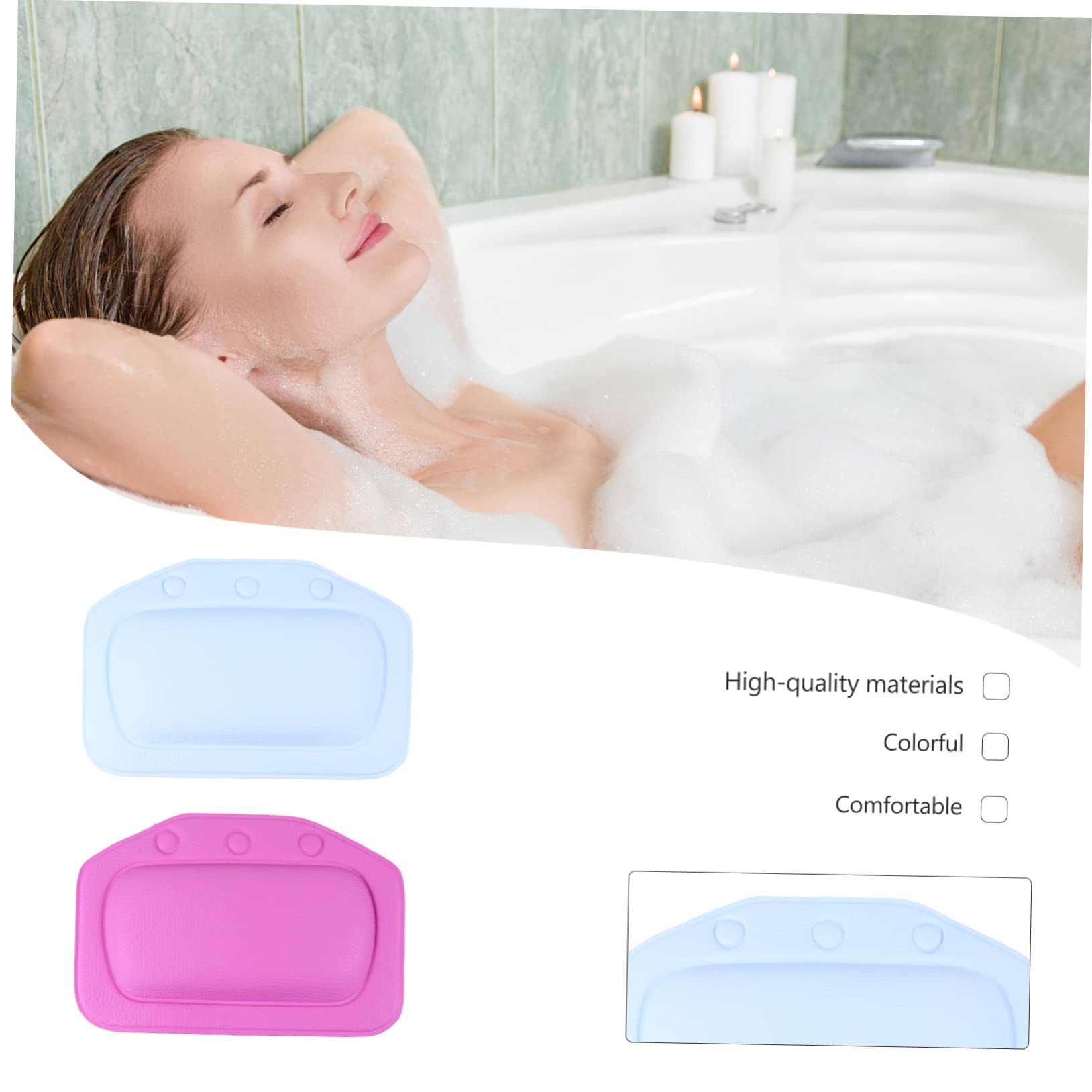 Baluue 2 Pack Suction Cup Bath Pillow Back Head Support Tub Pillow for Full Relaxation Luxury Spa Bath Cushion Odor-