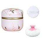 Qopoto Body Powder Puff and Container for Dusting Powder, Women Powder Puff and Powder Case for Bath and Travel (Romantic Flowers)