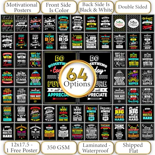 Flora Maria Shop 32 Set of 64 Motivational Posters,1 Free Inspirational Poster, Positive Classroom Decorations Quotes & Teacher Bulletin Boards, Growth Mindset for Elementary, Middle, High Schools