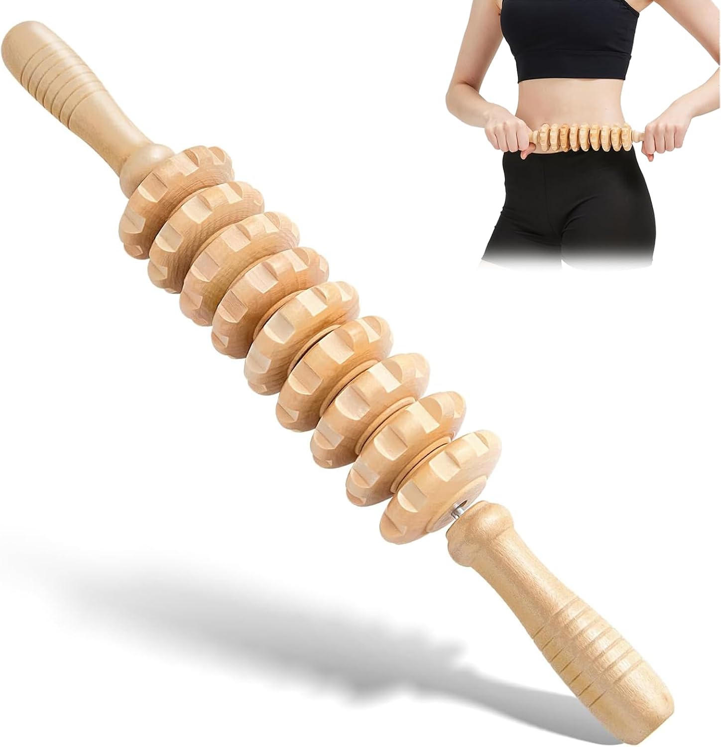 1 Pcs,Wooden Massage Roller 9 Wheels Cellulite Tool,for Body Shaping