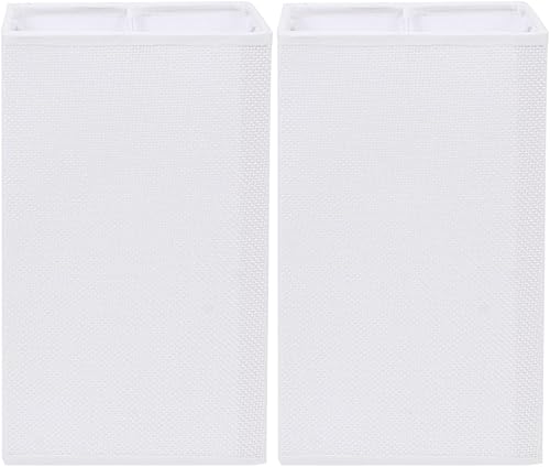 Juego de 2 pantallas cuadradas con textura de lino blanco E27, pantalla cuadrada de repuesto para lámpara de escritorio, pantalla rectangular para