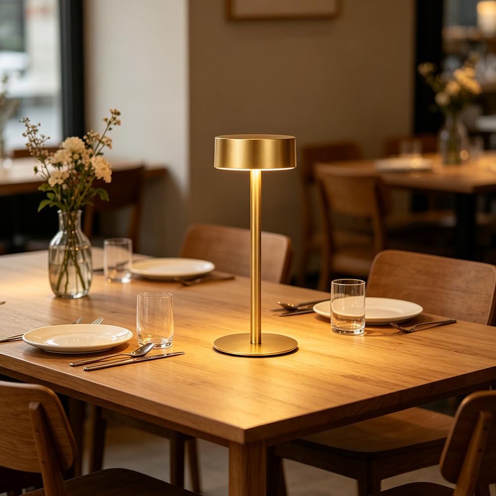LED Tischlampe Kabellose Akku Dimmbar Tischleuchte 3000K Warmes Licht USB Aufladbar Batteriebetrieben Nachttischlampe Touch Schalter 3 Helligkeitsstufen für Esszimmer Terrasse Schreibtisch
