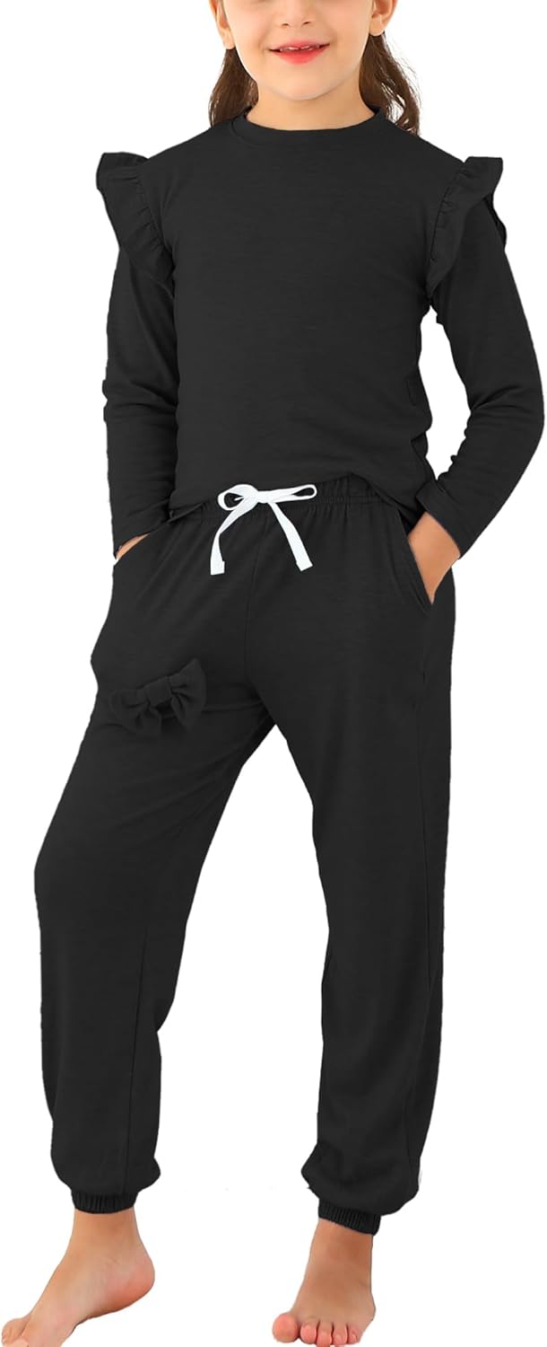 Jimonda Kids Girls Long Sleeve Tops and Pants with Pockets Clothing Set 2 Piece Outfits Tracksuit Outdoor Sweatsuit Sets