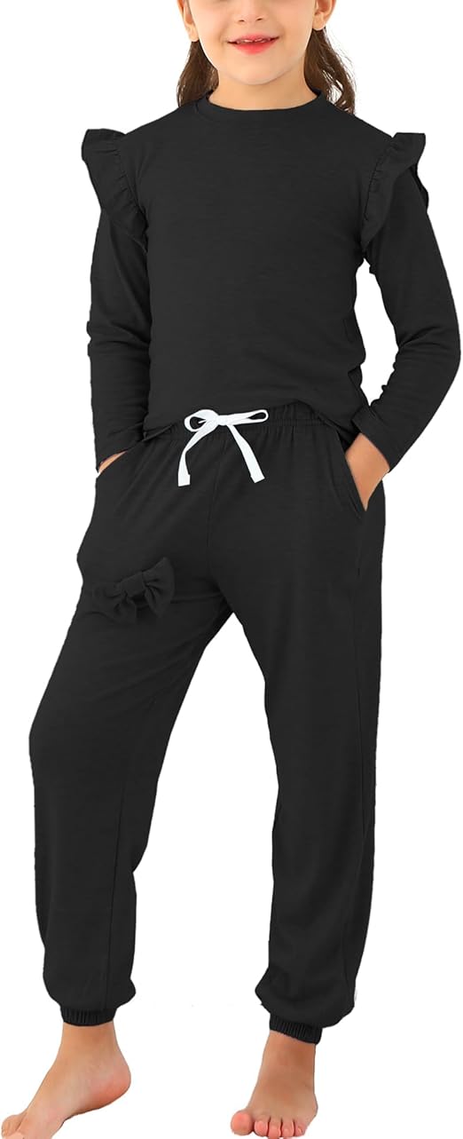 Jimonda Kids Girls Long Sleeve Tops and Pants with Pockets Clothing Set 2 Piece Outfits Tracksuit Outdoor Sweatsuit Sets