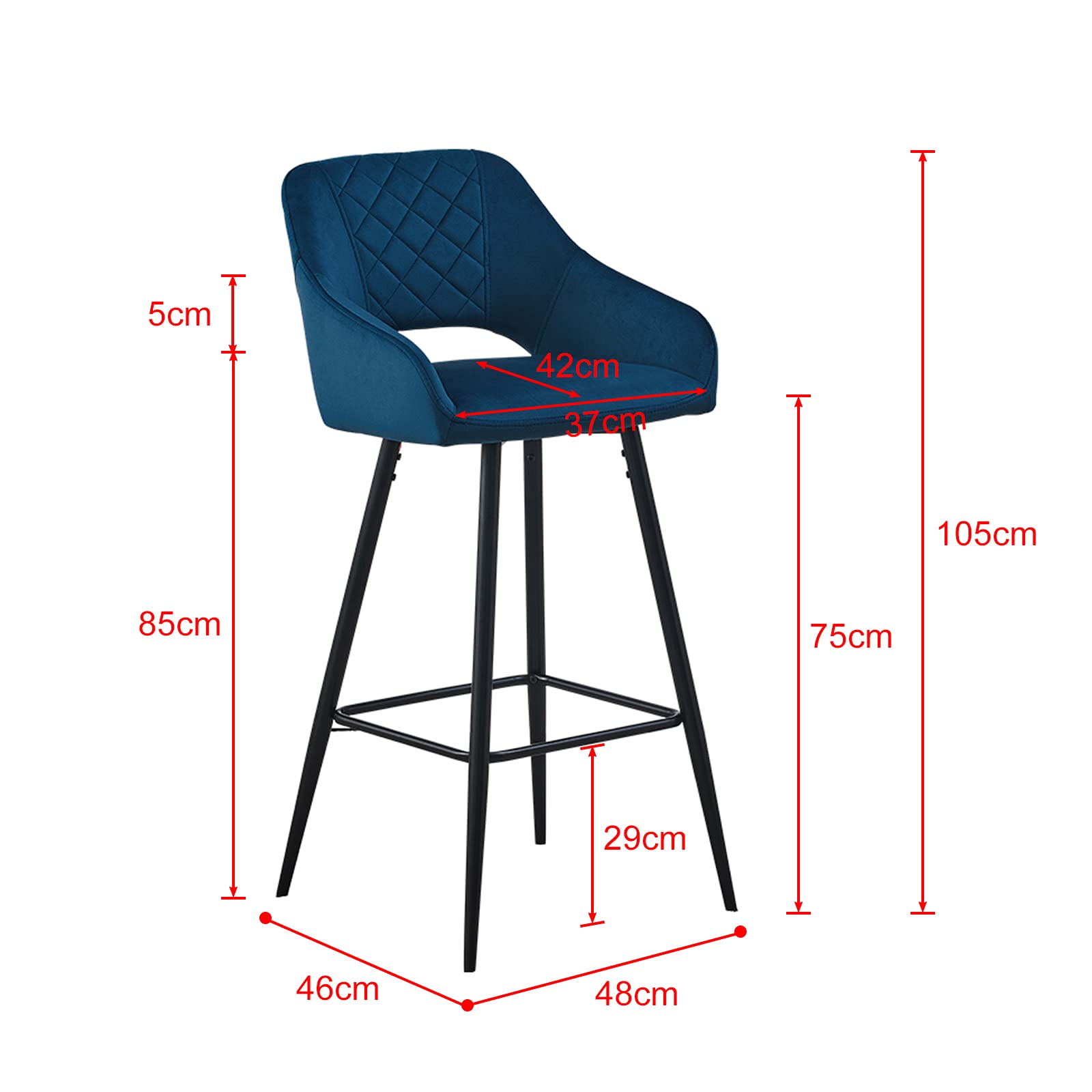 Buy CLIPOP Bar Stools Set of 2 Blue Velvet Upholstered Seat with