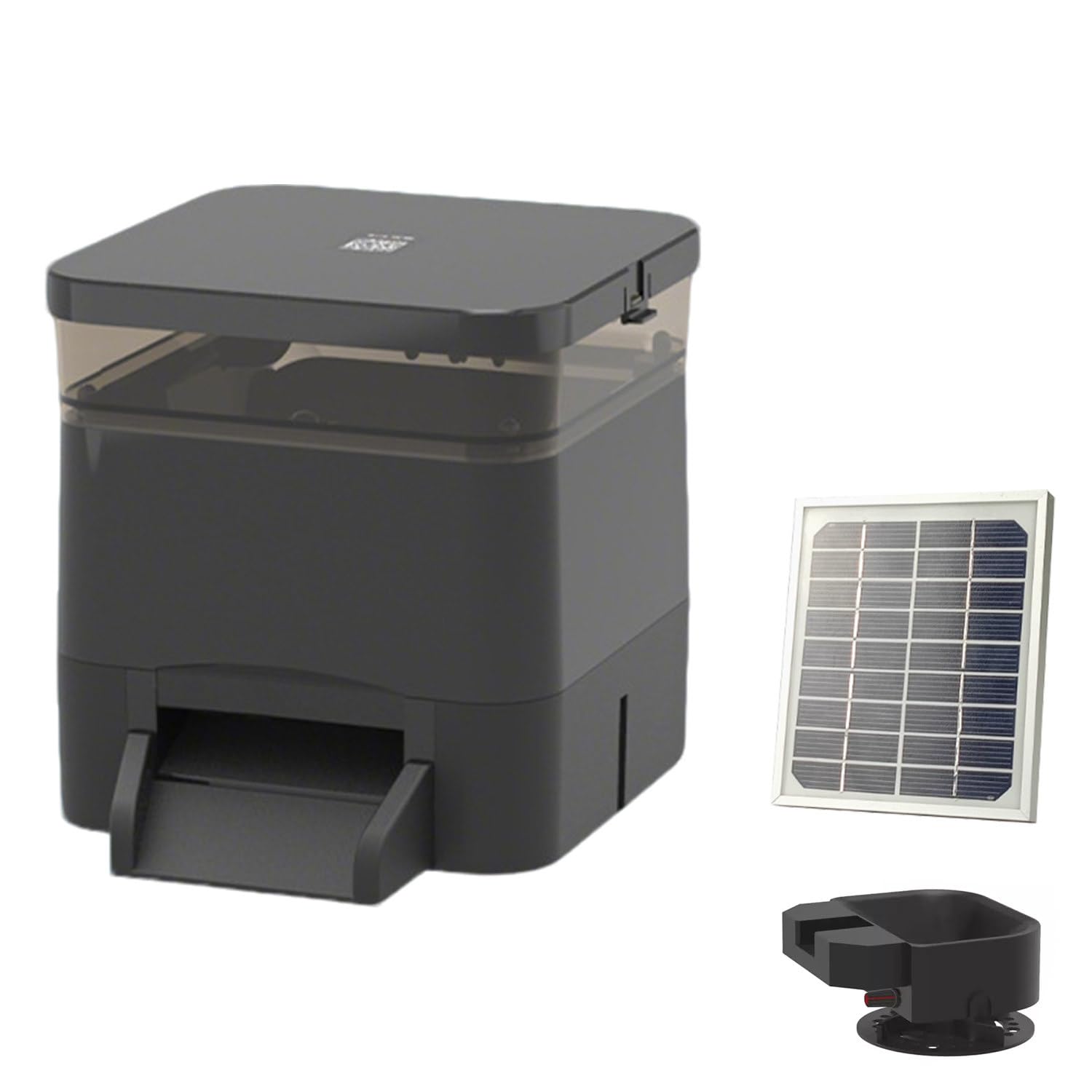 Distributore di Cibo per Pesci da laghetto – capacità 4L/10L/20L – Alimentatore Automatico per Uso Esterno (Anti-umidità) con meccanismo di Lancio del mangime Black-4L