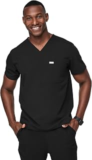 FIGS Leon Men's Scrub Top: 3 Pockets, Tailored V-Neck Fit, 4-Way Stretch FIONx Fabric, Moisture-Wicking & Odor-Control