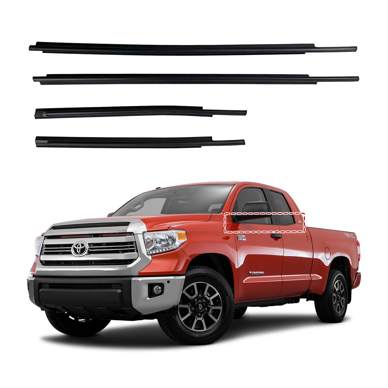 GOFIRA Black Outer Door Window Weather Stripping Molding Set of 4 for Toyota Tundra 2007-2019 Double Cab, Replaces 68160-0C020, 68210-0C020, 68163-0C010, 68164-0C010, Includes Install Tool