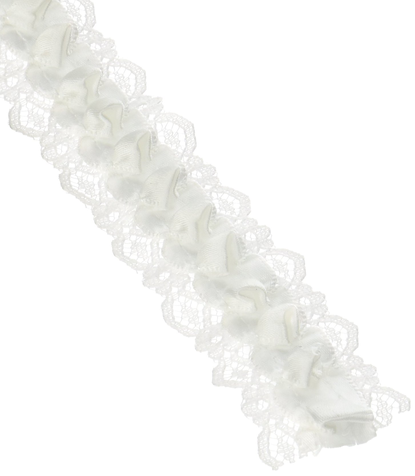 Offray Caroline Satin Lace Edge Ribbon 1" Wide 5 Yards-White