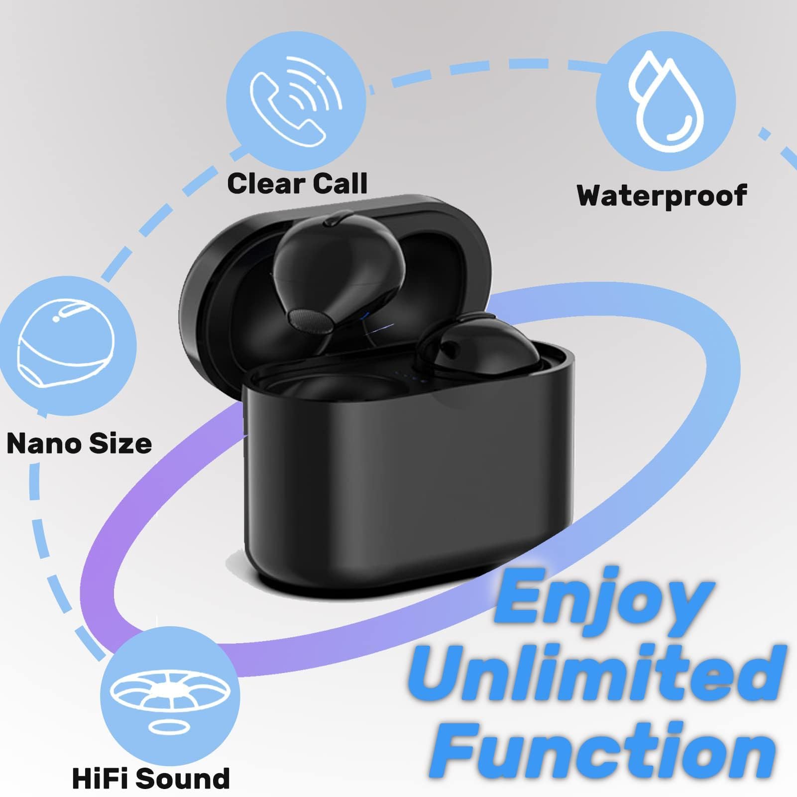 Xmenha Kleinst Schlaf Kopfhörer kabellos Bluetooth unsichtbar Mini Kopfhörer in-Ear Ohrhörer für Arbeit Schlafen versteckt Headsets für Seitenschläfer Schlafen im Ohr Wireless Earbuds (DunkelSchwarz)