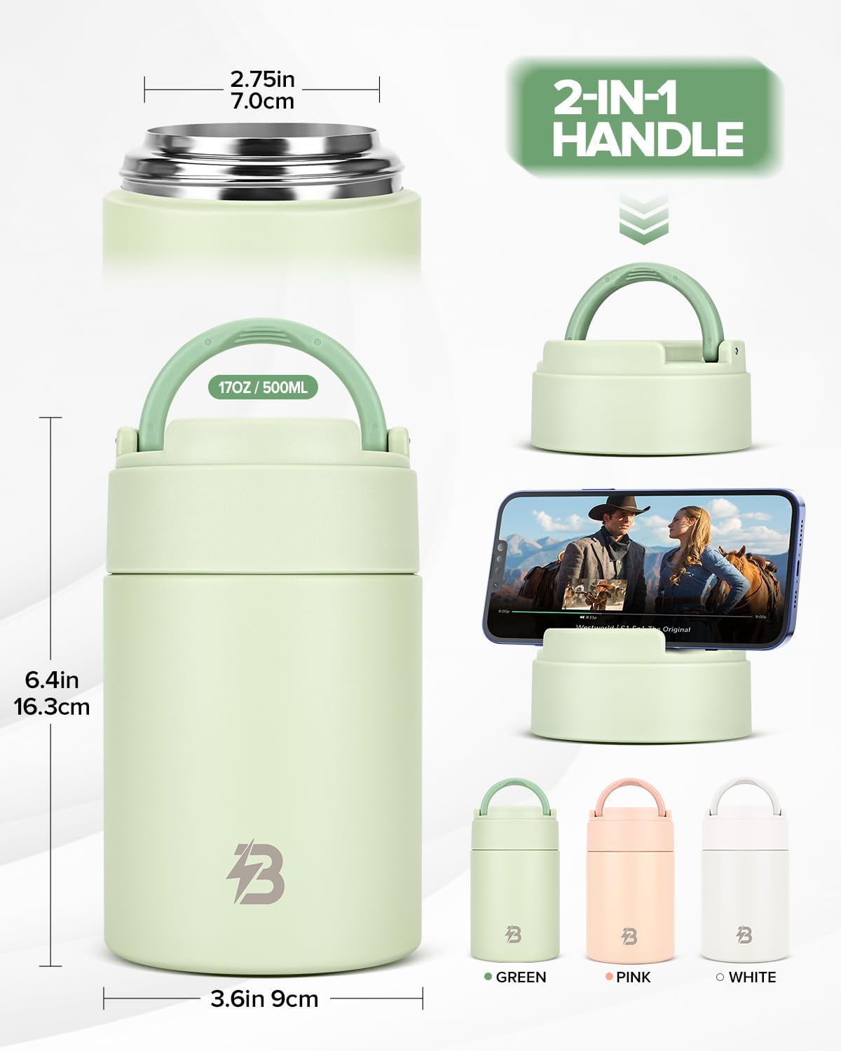 Thermo for Hot Food,17OZ Wide Mouth Insulated Food Container with Spoon & Handle, Stainless Steel Hot Lunch Box for Adults (Green) - Image 6