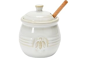 Creative Co-Op Farmhouse Embossed Stoneware Honey Pot