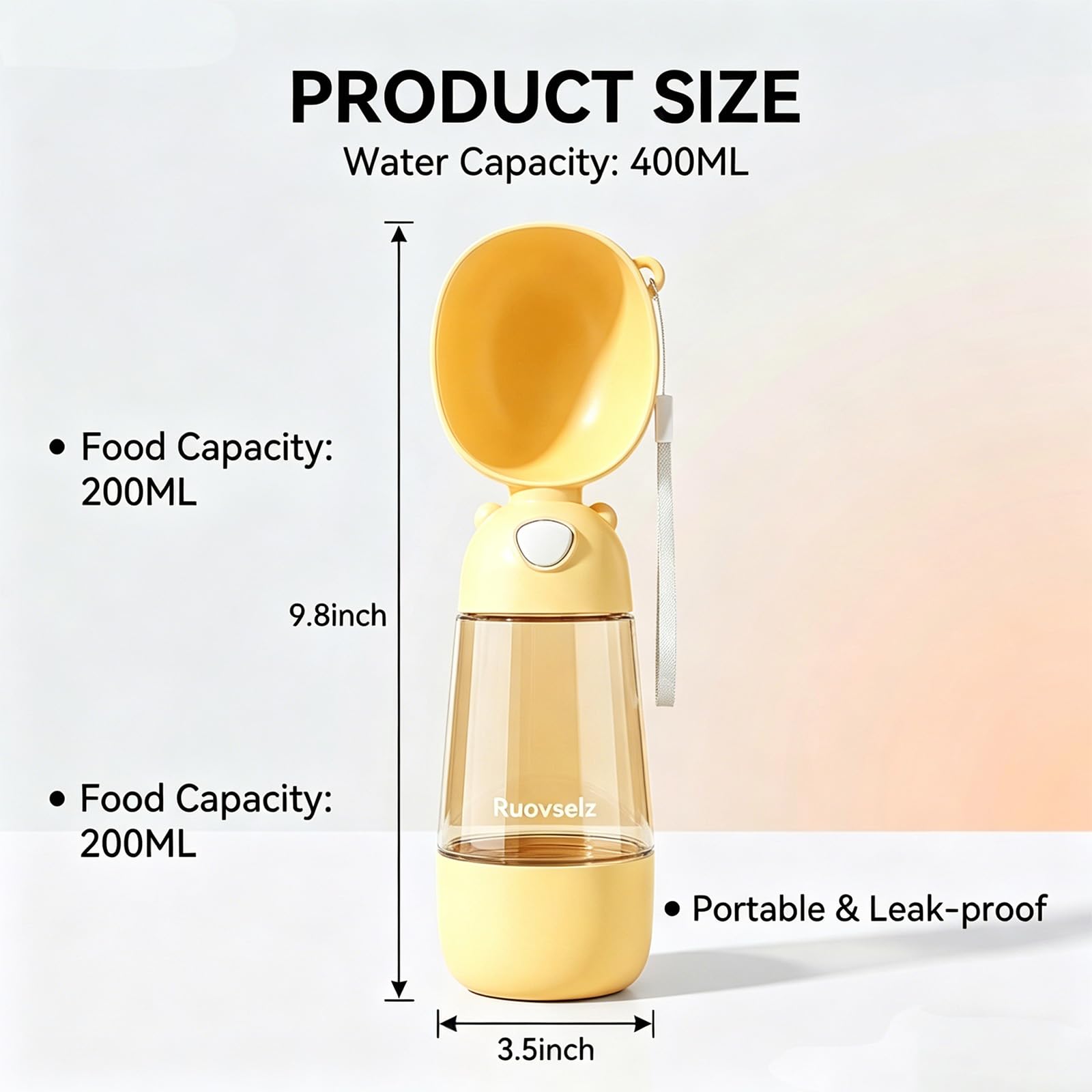 Borraccia per cani 2 in 1, 400 ml + 200 ml di cibo a prova di perdite, dispenser di acqua da viaggio per animali domestici con ciotola staccabile, senza BPA, bottiglia portatile per cani, per