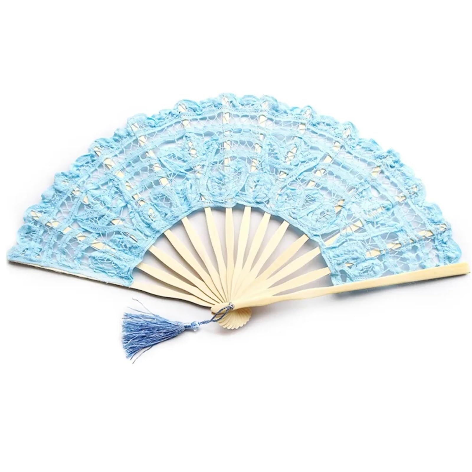 5Pcs Handheld Embroidered Fans With Bamboo Handle