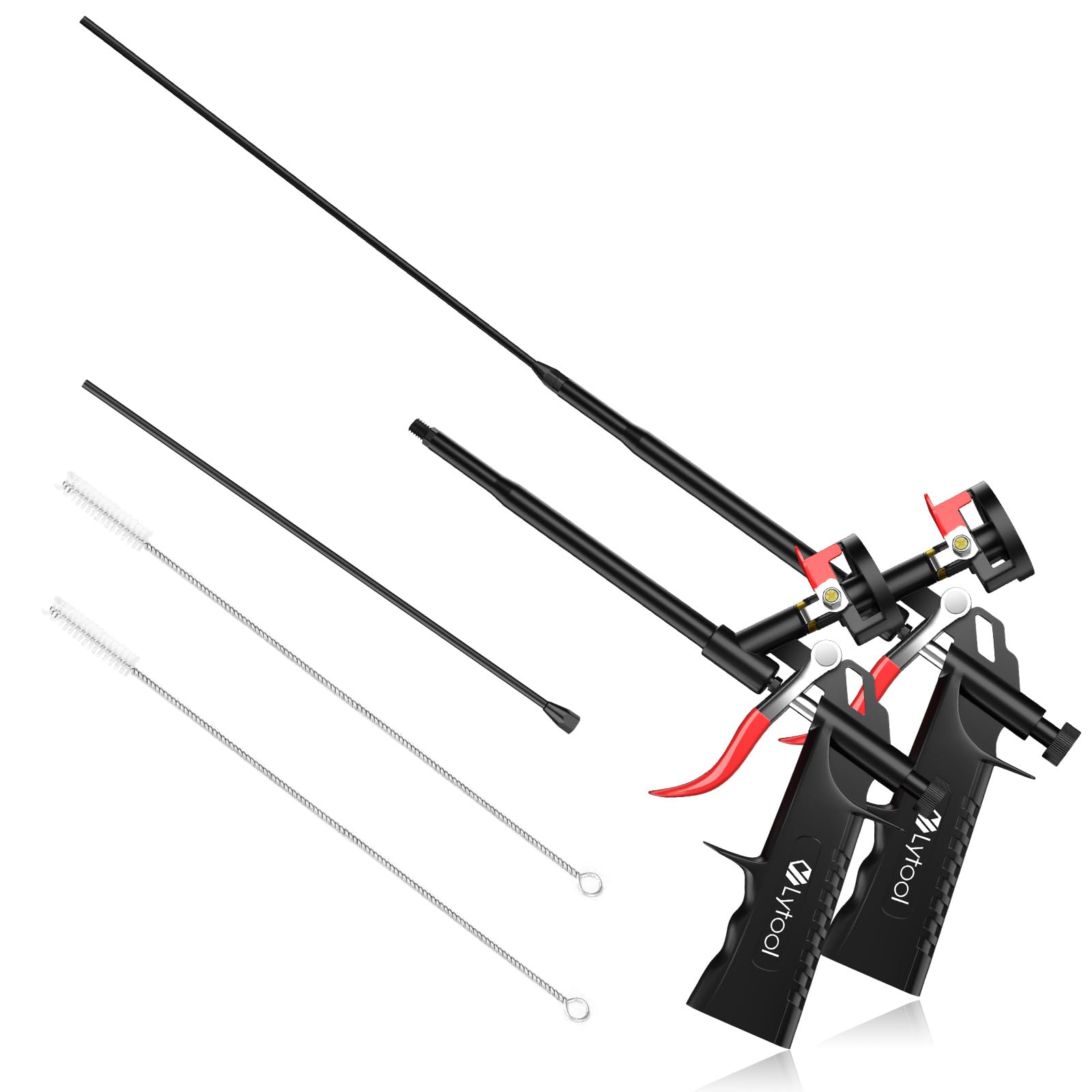Lytool 2pcs Spray Foam Gun Kit with 12.6" Extension Rods and 15.7" Cleaning Brushes Copper Nozzle PTFE Coated Barrel Adjustable Caulking Gun for