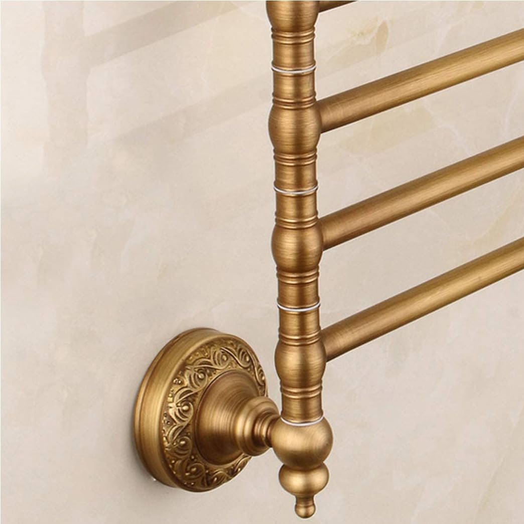 Retro Bronzo Toallero Giratorio para Baño, Barra De Toalla De Latón De 4 Brazos, Soporte De Toalla Montado En La Pared Que Ahorra Espacio con Gancho Gold