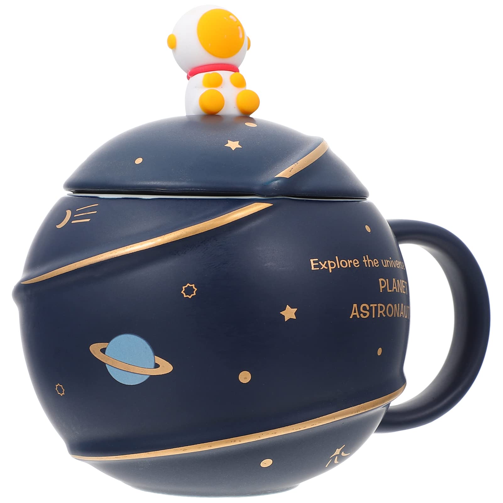 BESPORTBLE Ceramic Coffee Mug with Spoon Cartoon Astronaut Planet Pattern Porcelain Coffee Cup Cute Cappuccino Cup Tea Cup Mug Milk Cup Drinking Cup Birthday Blue