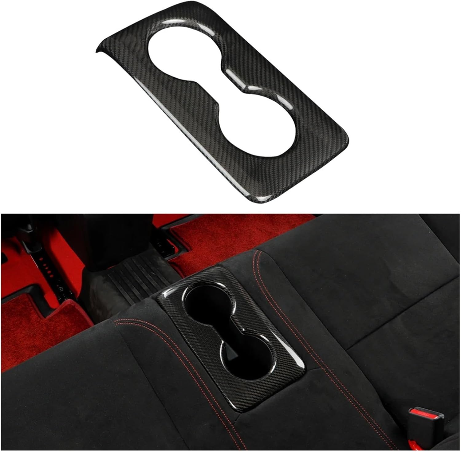 Carbon Fiber Rear Seat Water Cup Slot Decorative Cover Compatible with 11th Gen Type R FL5 (2023) Typer Back Holder Panel(Bright Black)