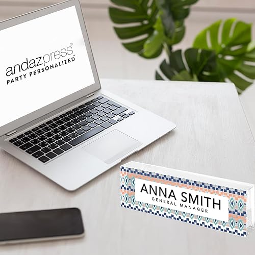 Vista 12 de Andaz Press Placa de nombre de escritorio de oficina, diseño floral de melocotón rubor personalizado para el hogar, escritorio, profesor, jefe