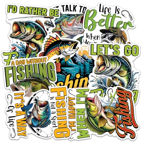Image of Fishing Sticker 8 Pcs (Large Size) Vinyl Stickers Laptop Waterproof Decal for Car Bumper Water Bottle Notebook Luggage Window Party Birthday Decorations - Size 4 Inches