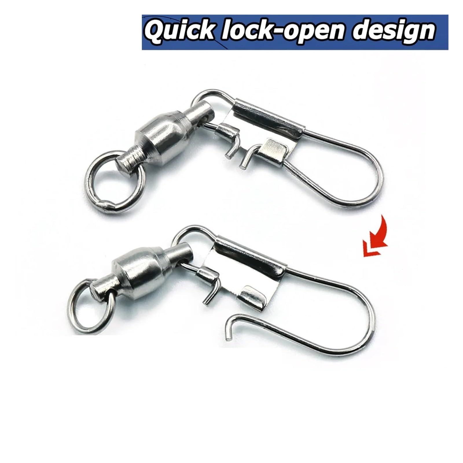 Lot de 20 à 100 émerillons de pêche à pression avec roulement à billes et goupille de verrouillage en acier inoxydable, accessoires de pêche, leurres de pêche, connecteur à broche(Size2 28LB 3