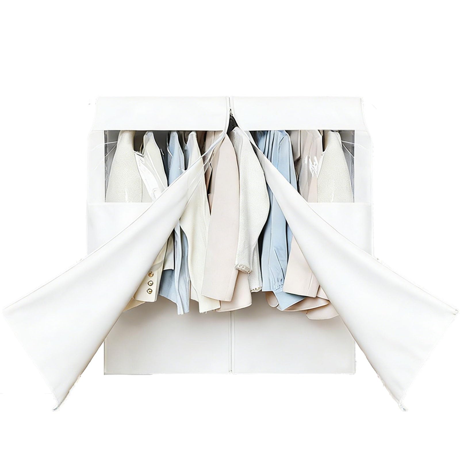 Funda Ropa Armario Transparente, Funda Ropa con Cremallera Completa, Tela de Satén, para Abrigos, Vestidos Largos, para Organizar tu Armario(White,31x44in/80x113cm)