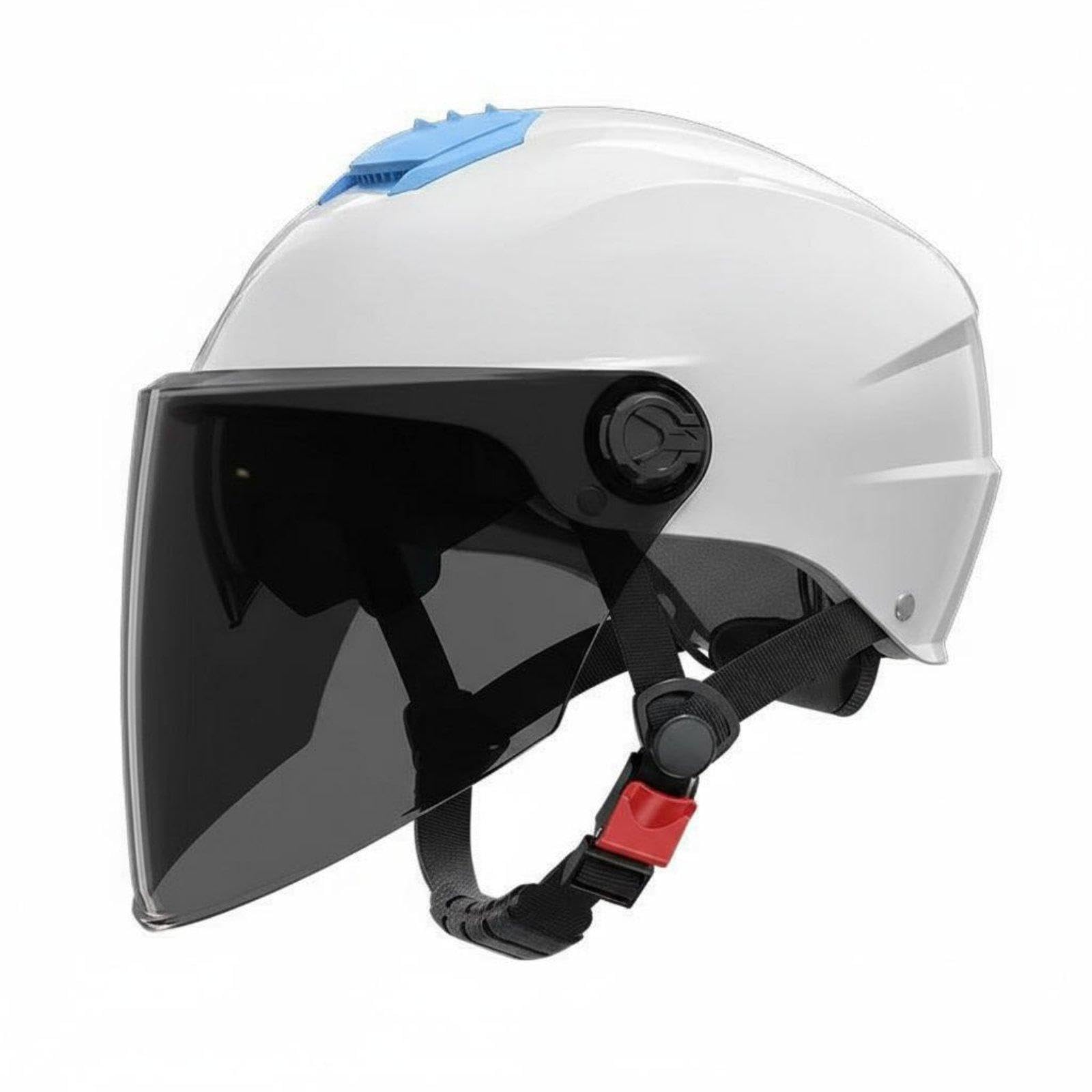 Double Visor Helmet Sun Protection Electric Bike Helmet Breathable Guarding Headwear for Motorcyclists Riders, City Driving, Outdoor, Traveling White Sun-Proof Lens-image-37