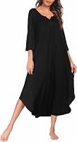 Ekouaer Women's Plus Size Long Nightgown 3/4 Sleeve V-Neck Maxi Sleep Dress Soft Rayon Loungewear