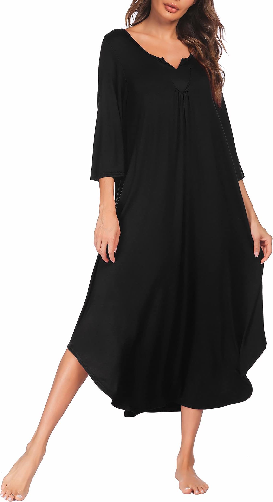 Long Nightgown for Women 3/4 Sleeves Nightshirt Maxi Sleep Dress Plus Size Loungewear Full Length Sleepwear