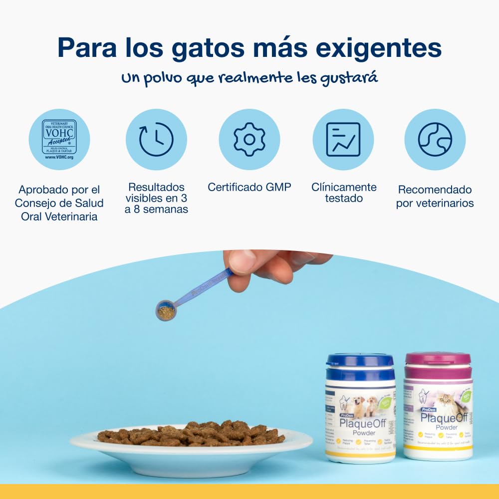 ProDen PlaqueOff Polvo para Gatos 40g – Limpiador Dental 100% Natural, Formula Gatos Exigentes, Ayuda a Eliminar Placa, Sarro y Mal Aliento, hasta 4 Meses de duración