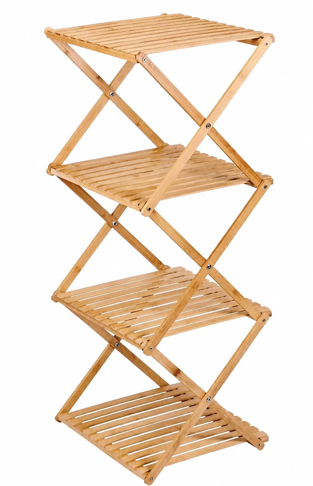 Muddy Hands 4 Tier Bamboo Folding Storage Shelf, Freestanding Slatted Organiser for Bathroom, Laundry, Kitchen & Bedroom