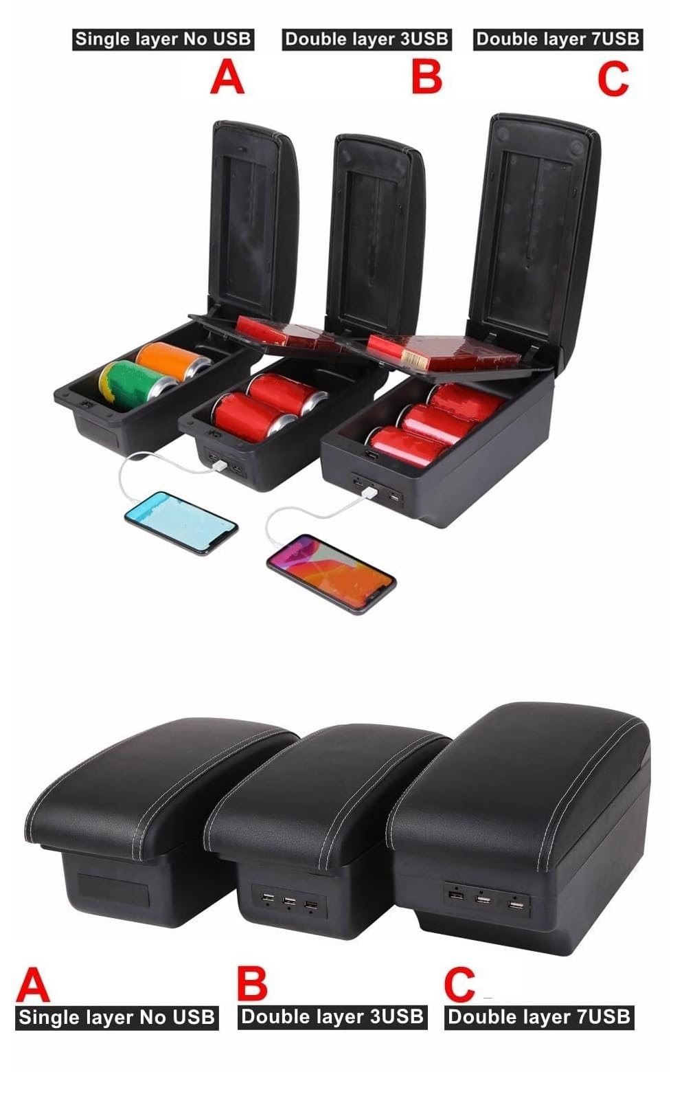 Rehausseur d'accoudoir de voiture Compatible avec Suzuki Pour Ignis 2005-2022 : Boîte d'accoudoir multifonctionnelle port USB