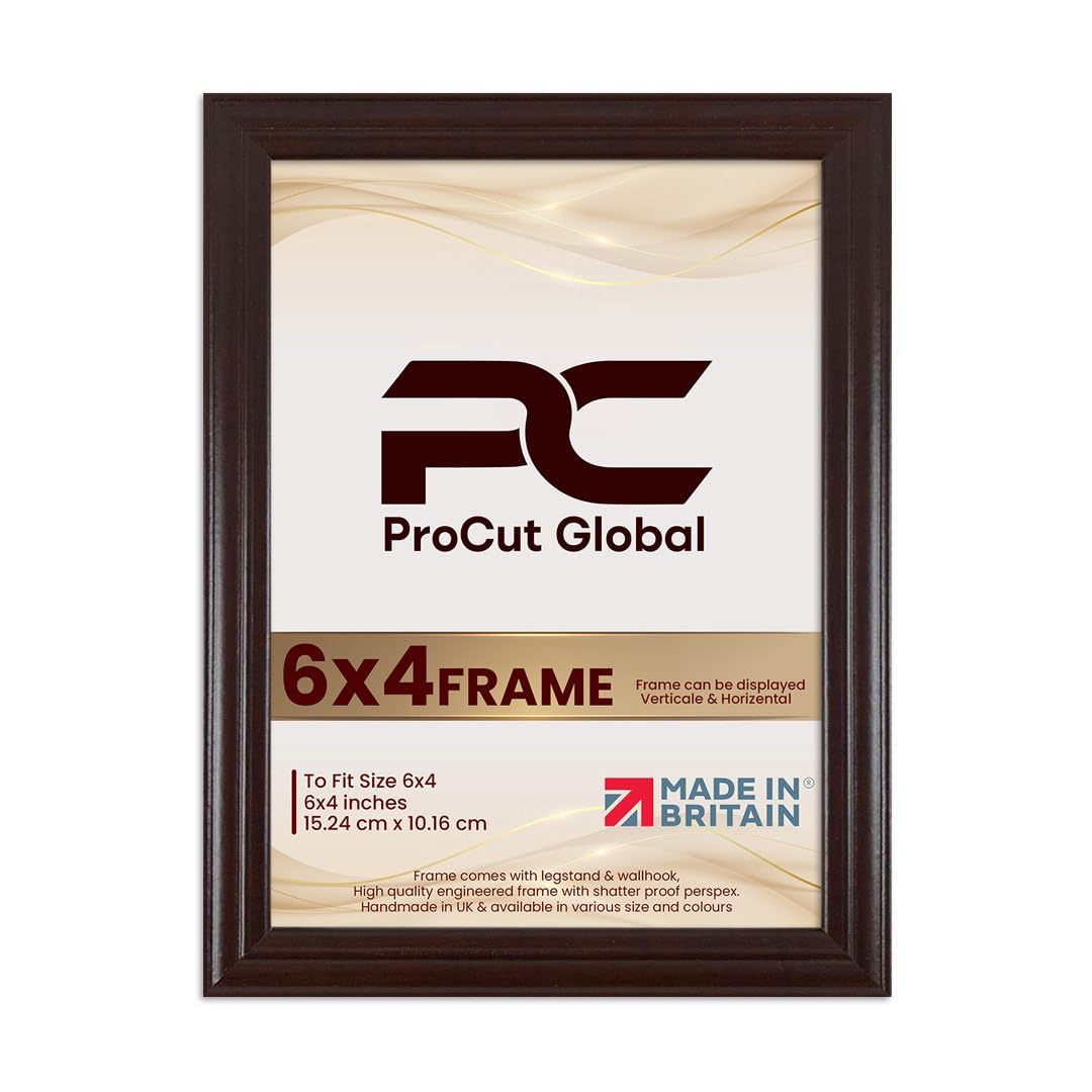 Procut Global 6X4 Mahogany Picture Frames - Classic Wooden Photo Frame with Shatterproof Perspex for Wall or Tabletop - Perfect for Posters, Certificates & Prints - Sizes & Colors Available