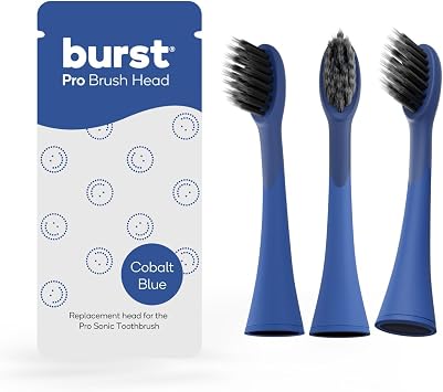 BURST Pro Sonic Electric Toothbrush Genuine Replacement Heads Cobalt Blue | 3 Pack | Soft Bristles for Deep Clean, Stain & Plaque Removal