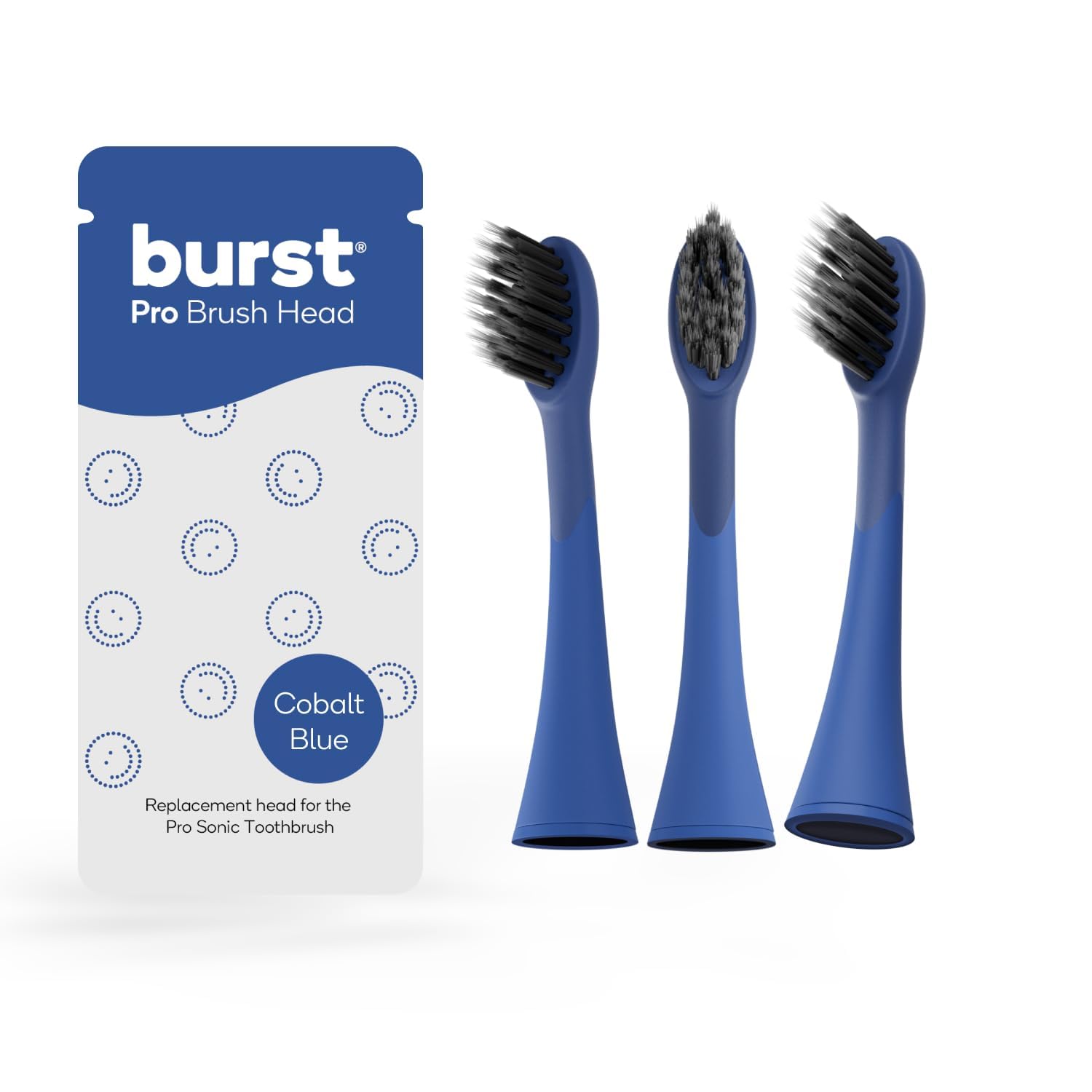 BURST Cabezales de repuesto para cepillo de dientes eléctrico Burst Pro, cerdas suaves para limpieza profunda, eliminación de manchas y placa, paquete de 3 unidades, azul cobalto