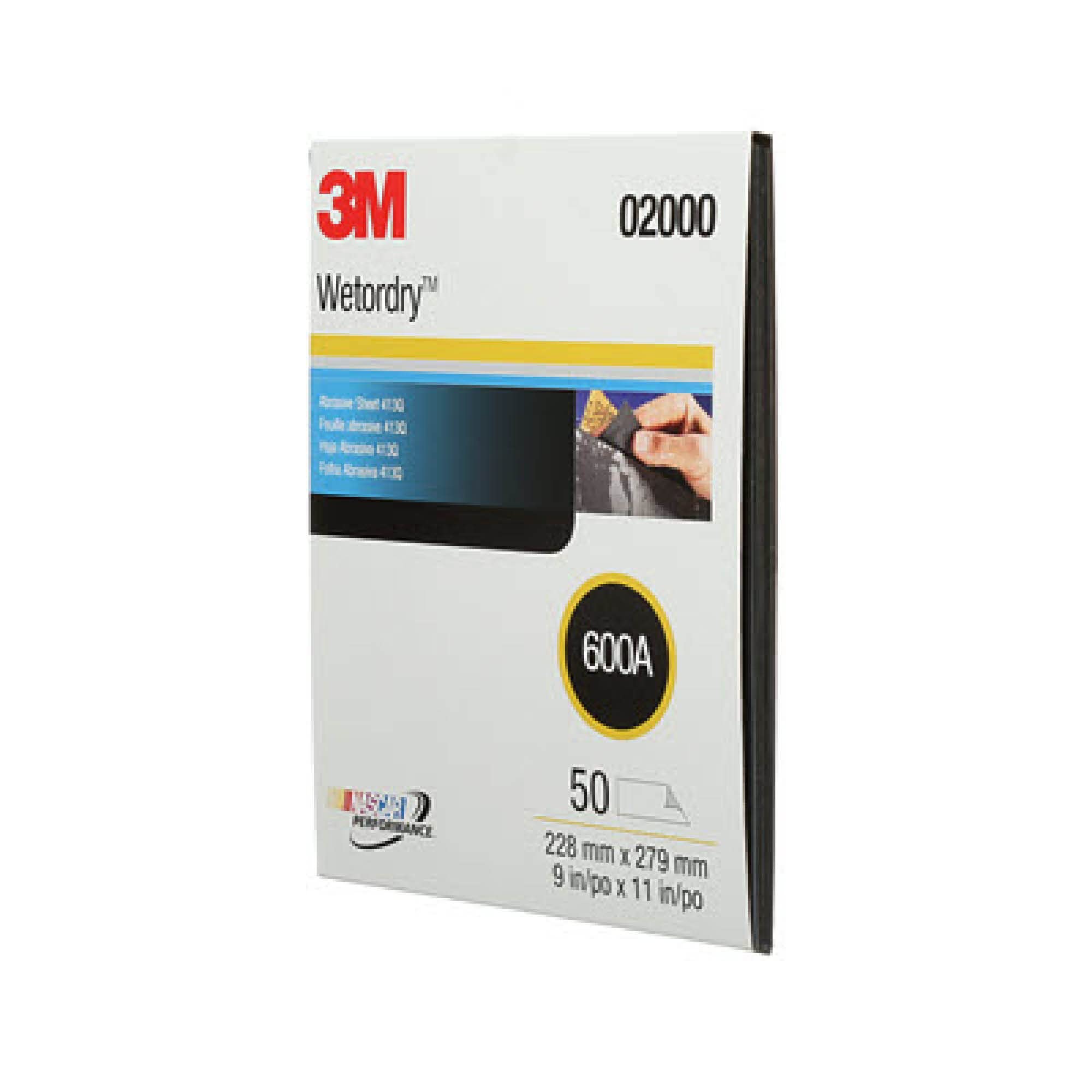 3M Wetordry Abrasive Sheet 413Q, 02000, 600, 9 in x 11 in, 50 sheets per carton