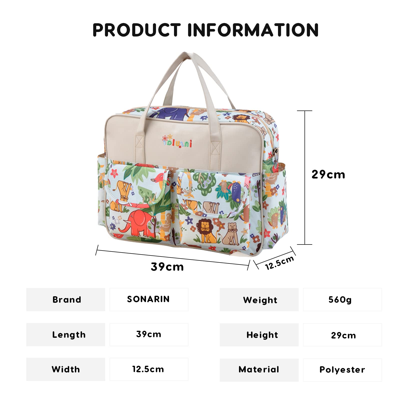 SONARIN Elegante Gran Capacidad Bolsa de Pañales para Bebés,Materna Messenger Bolsos Bandolera Bolsa de Viaje para Pañales Portátil Impermeable con Correa de Hombro & Cambiador