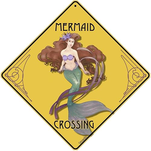 CROSSWALKS Señal de aluminio de Mermaid Crossing de 12" X 12" (X330-DC)