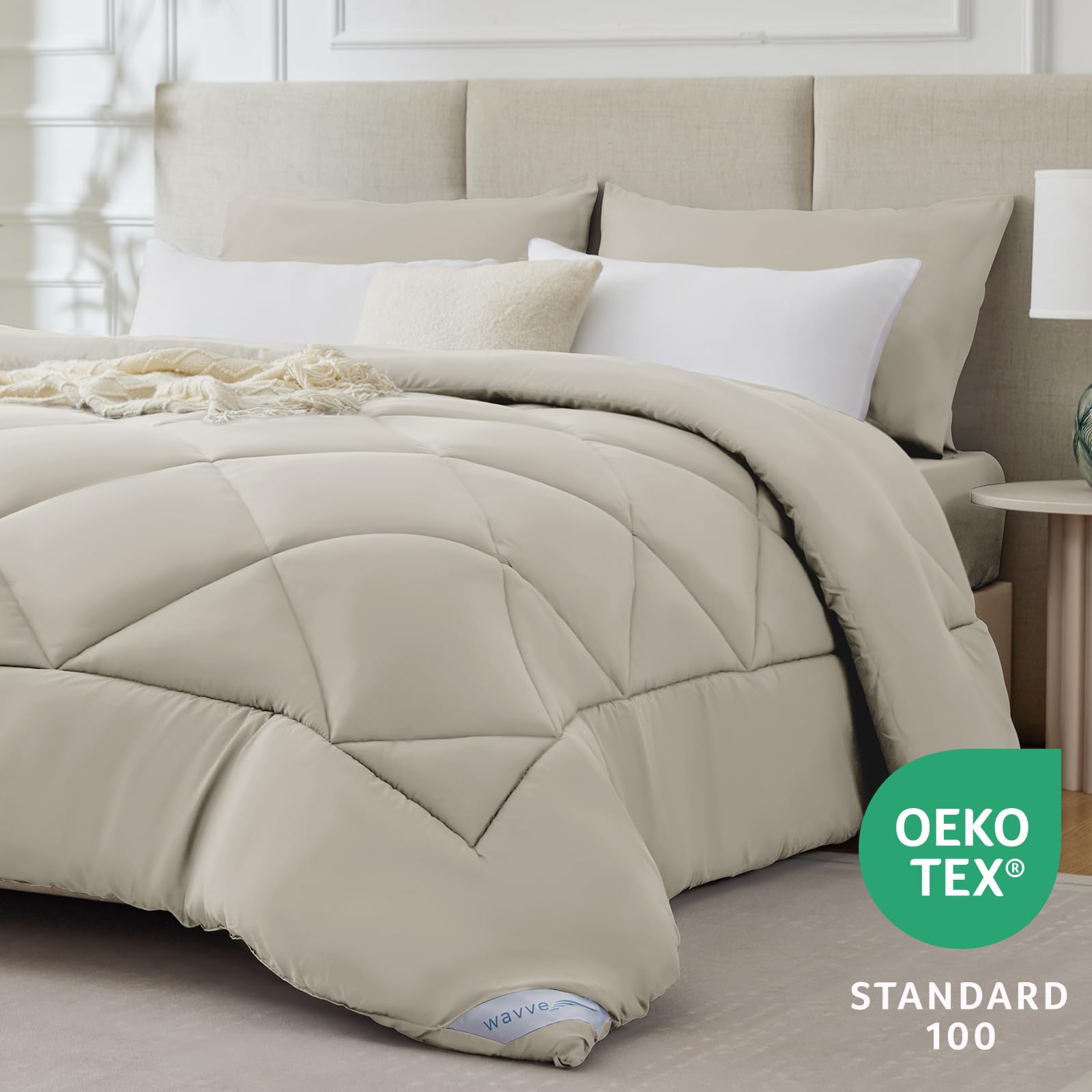 WAVVE Piumino Letto Singolo 155x220 cm Invernale 450 gr/mq - Piumone Pesante Caldo da Letto 90x200, Trapunta 220x155 in Microfibra Sintetica, Beige