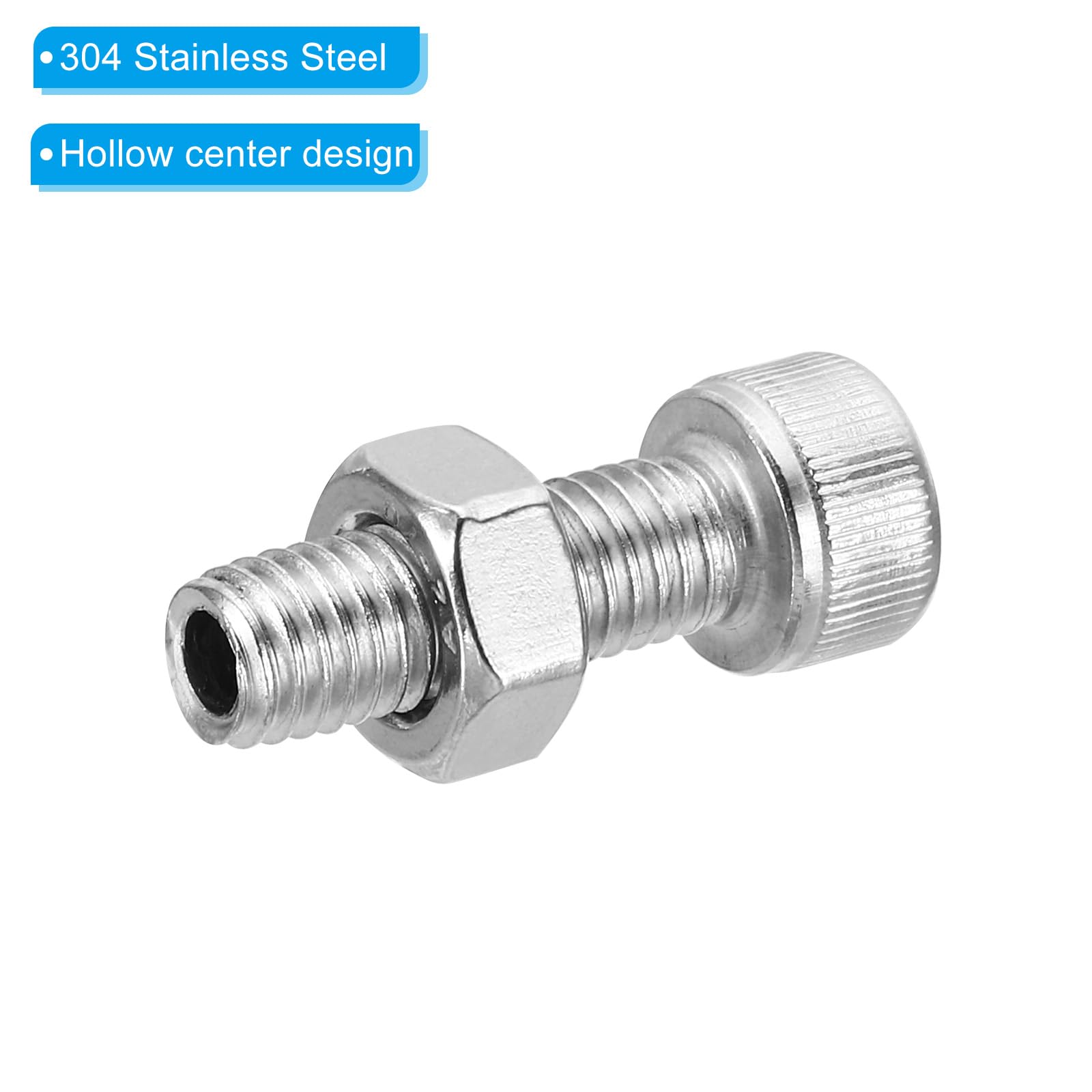 PATIKIL M8x35mm Hexagonal Tapón Tornillo, 3 Juego Cilíndrico Hueco Perno Tuerca Kit Lámpara Roscado Tornillos Pasante Agujero Sujetadores, 304 Inoxidable Acero