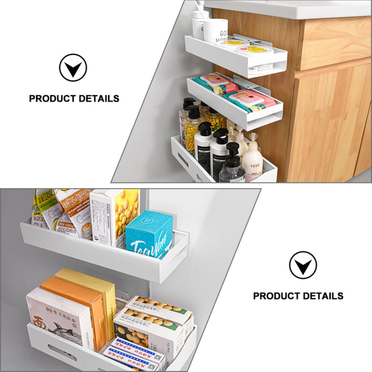 VICASKY Under Sink Cabinet Holder, Telescopic Kitchen Rack, Acciaio Inossidabile, Bianco, Adjustable Length, per Kitchen Countertop