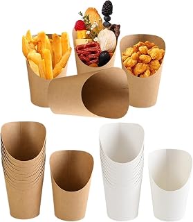 French Fry Holder 100pcs Kraft Paper Fries Cup Disposable Candy Snack Dessert Holder Container Wedding Birthday Party Decoration Supplies(Brown)