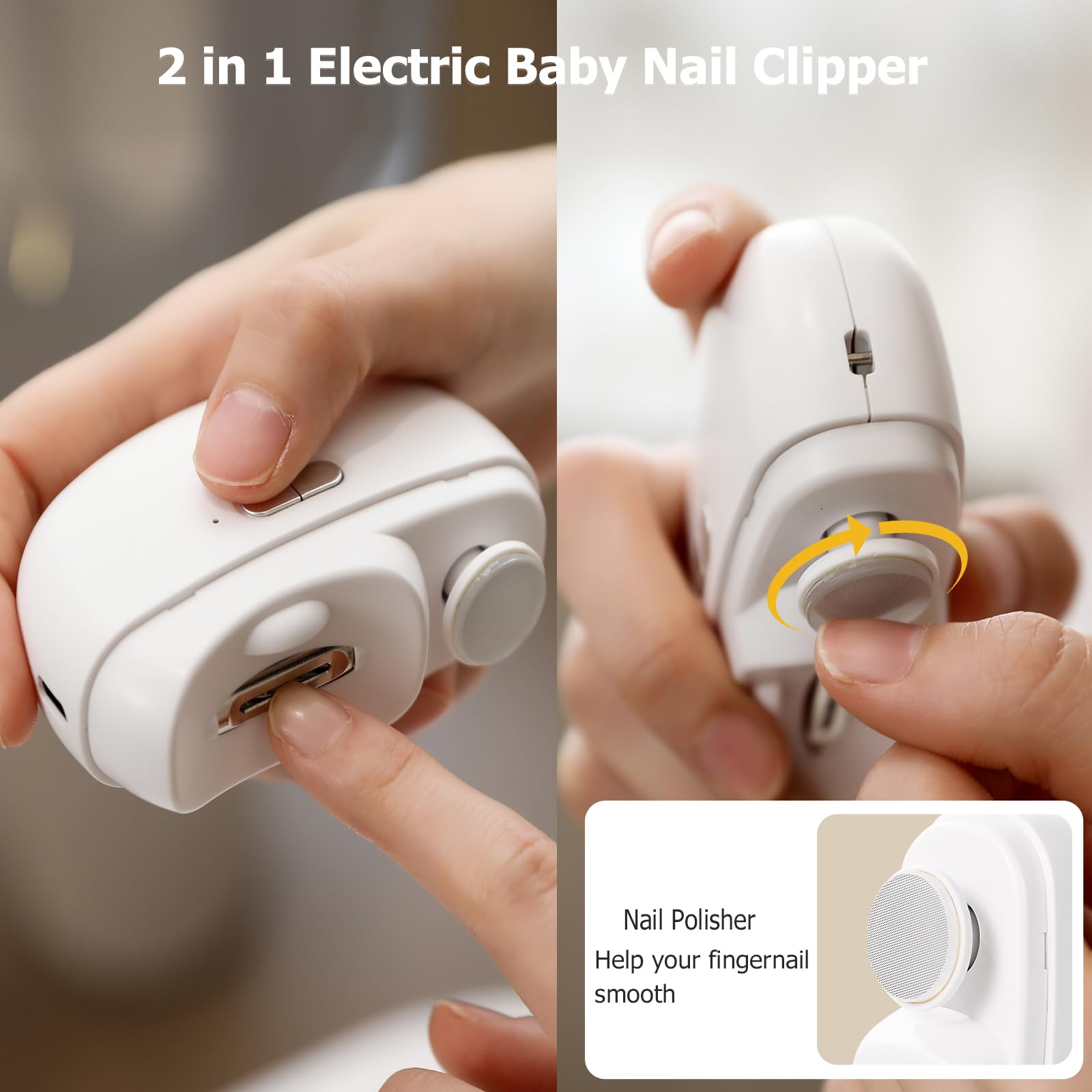 Baby Nail Trimmer Electric with LED Light & Two Speeds, 2 in 1 Automatic Polishing Nail Clippers for Infant/Kids,USB Rechargeable Safety Fingernail File Clipper for Children